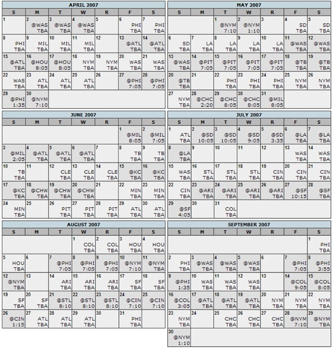 Ballparks of Baseball-National League Schedules