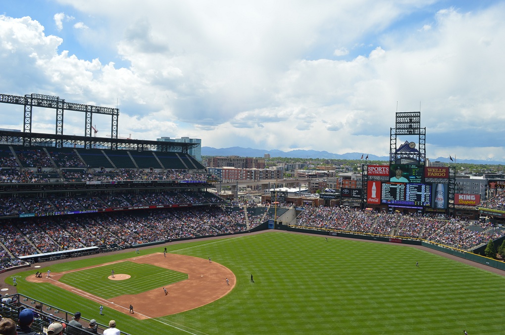 View of the Rocky Mountains from the Purple Row at Coors Field