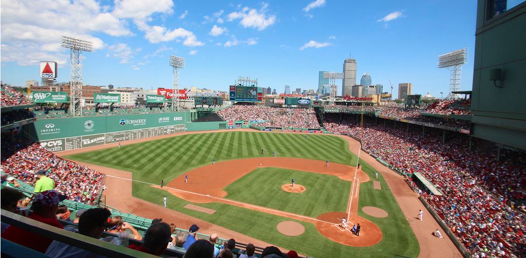 A view of historic Fenway Park in Boston, Massachusetts from just